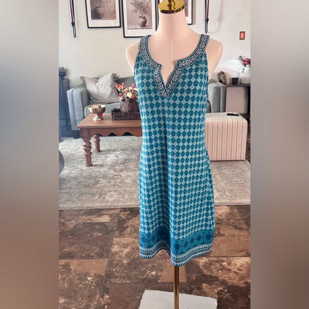 Blue Patterned Sleeveless Dress